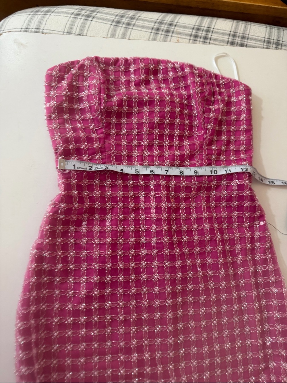 Perfectly Pink Luxurious Mesh Pearl Sequin Strapless Column Maxi Dress NWT Sz S - Picture 16 of 16